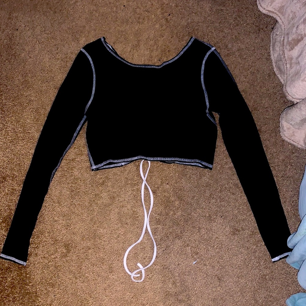 Black long sleeve top with gap and tie in the back from DEREK HEART